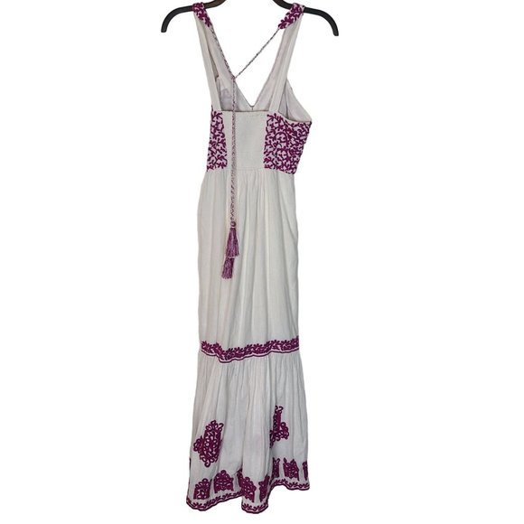 Anthropologie Womens 0 White Purple Embroidered Tasseled Halter Manuela Dress - Picture 9 of 10